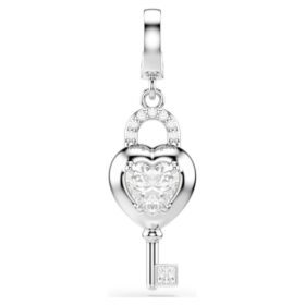 Colgante Idyllia de cortes variados, corazón con llave, blanco, chapado en rodio