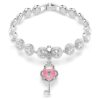 Colgante Idyllia de cortes variados, corazón con llave, blanco, chapado en rodio