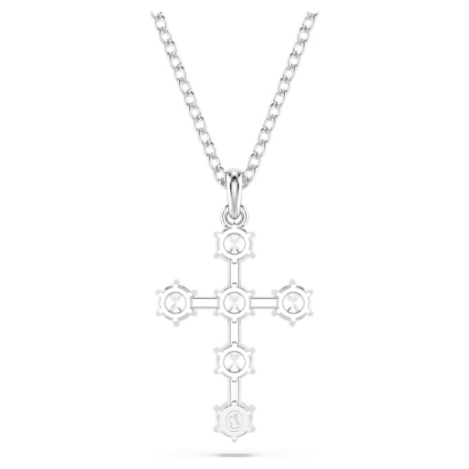 Colgante Insigne de corte redondo, cruz, blanco, chapado en rodio Colgante Insigne de corte redondo, cruz, blanco, chapado en rodio