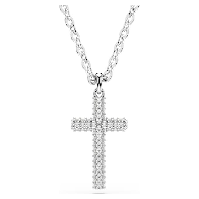 Colgante Insigne Pavé, cruz, blanco, chapado en rodio Colgante Insigne Pavé, cruz, blanco, chapado en rodio