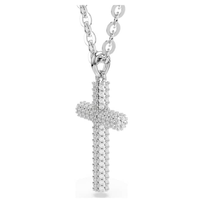 Colgante Insigne Pavé, cruz, blanco, chapado en rodio Colgante Insigne Pavé, cruz, blanco, chapado en rodio