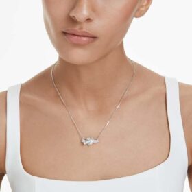 Colgante Matrix con corte baguette, nudo, blanco, chapado en rodio