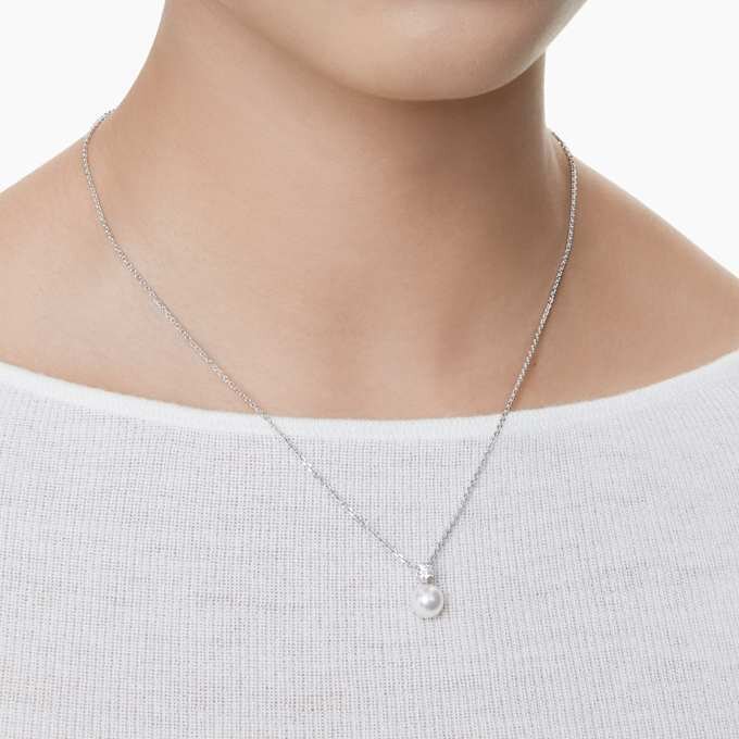 Colgante Matrix con perla de cristal, corte redondo, blanco, chapado en rodio Colgante Matrix con perla de cristal, corte redondo, blanco, chapado en rodio