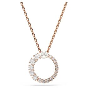 Colgante Matrix con perla de cristal, corte redondo, blanco, chapado en tono oro rosa
