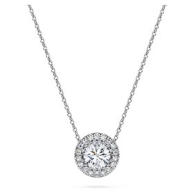 Colgante solitario «Eternity Halo» con diamantes cultivados en laboratorio, 0,59 ct en total, forma redonda, oro blanco de 14K