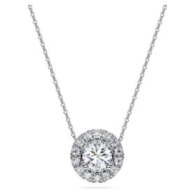 Colgante solitario «Eternity Halo» con diamantes cultivados en laboratorio, 1 Ct Tw, forma redonda, oro blanco de 14K