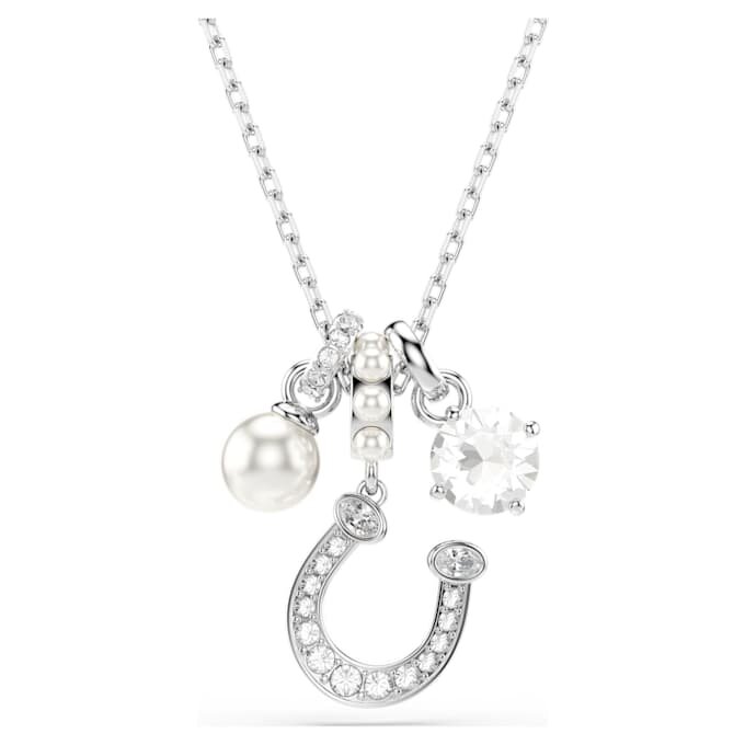 Colgante Symbolica con perla de cristal, corte redondo, pavé, herradura, blanco, chapado en rodio Colgante Symbolica con perla de cristal, corte redondo, pavé, herradura, blanco, chapado en rodio