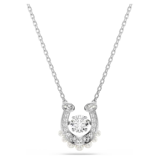 Colgante Symbolica con perla de cristal, corte redondo, pavé, herradura, blanco, chapado en rodio Colgante Symbolica con perla de cristal, corte redondo, pavé, herradura, blanco, chapado en rodio