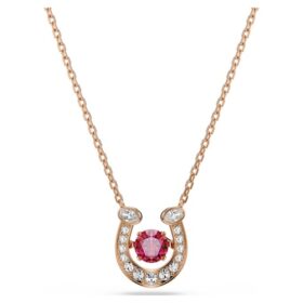 Colgante Symbolica de corte redondo, pavé, herradura, rojo, chapado en oro rosa