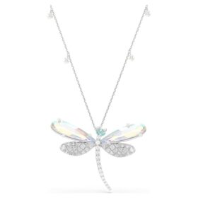 Colgante y broche Ariana Grande x Swarovski con perla de cristal, cortes mixtos, libélula, blanco, chapado en rodio Colgante y broche Ariana Grande x Swarovski con perla de cristal, cortes mixtos, libélula, blanco, chapado en rodio