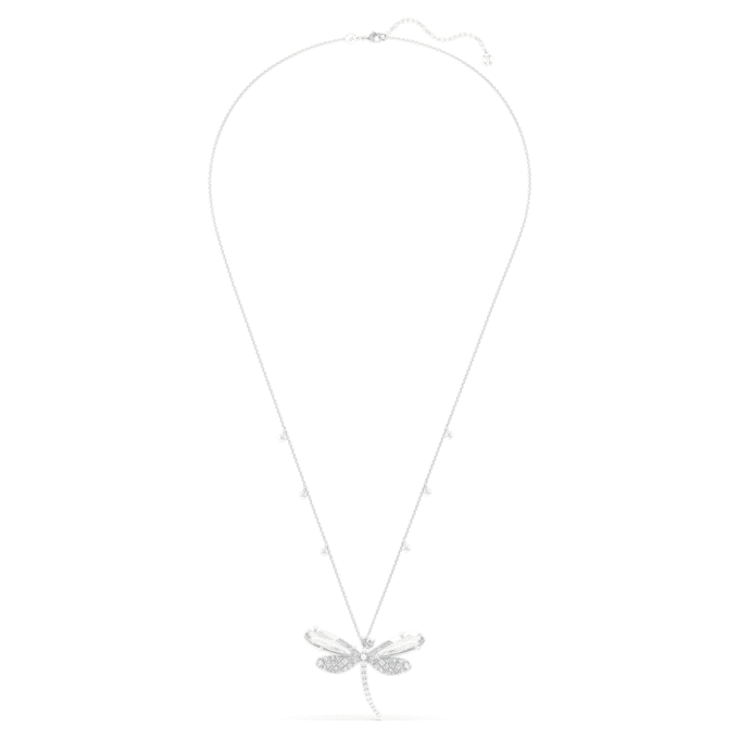 Colgante y broche Ariana Grande x Swarovski con perla de cristal, cortes mixtos, libélula, blanco, chapado en rodio Colgante y broche Ariana Grande x Swarovski con perla de cristal, cortes mixtos, libélula, blanco, chapado en rodio