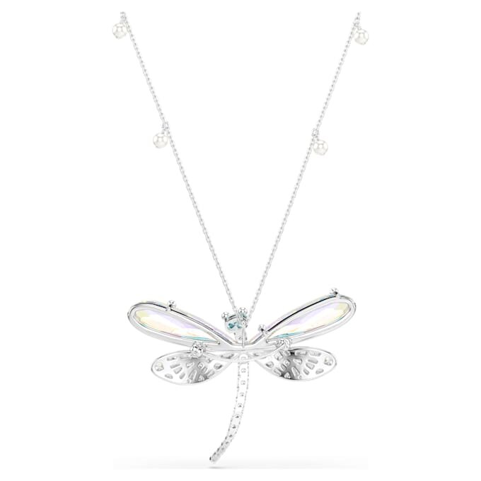 Colgante y broche Ariana Grande x Swarovski con perla de cristal, cortes mixtos, libélula, blanco, chapado en rodio Colgante y broche Ariana Grande x Swarovski con perla de cristal, cortes mixtos, libélula, blanco, chapado en rodio