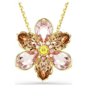 Colgante y broche Idyllia con cortes variados, flor, multicolor, chapado en tono dorado Colgante y broche Idyllia con cortes variados, flor, multicolor, chapado en tono dorado