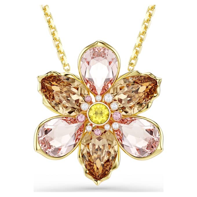 Colgante y broche Idyllia con cortes variados, flor, multicolor, chapado en tono dorado Colgante y broche Idyllia con cortes variados, flor, multicolor, chapado en tono dorado