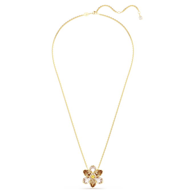 Colgante y broche Idyllia con cortes variados, flor, multicolor, chapado en tono dorado Colgante y broche Idyllia con cortes variados, flor, multicolor, chapado en tono dorado