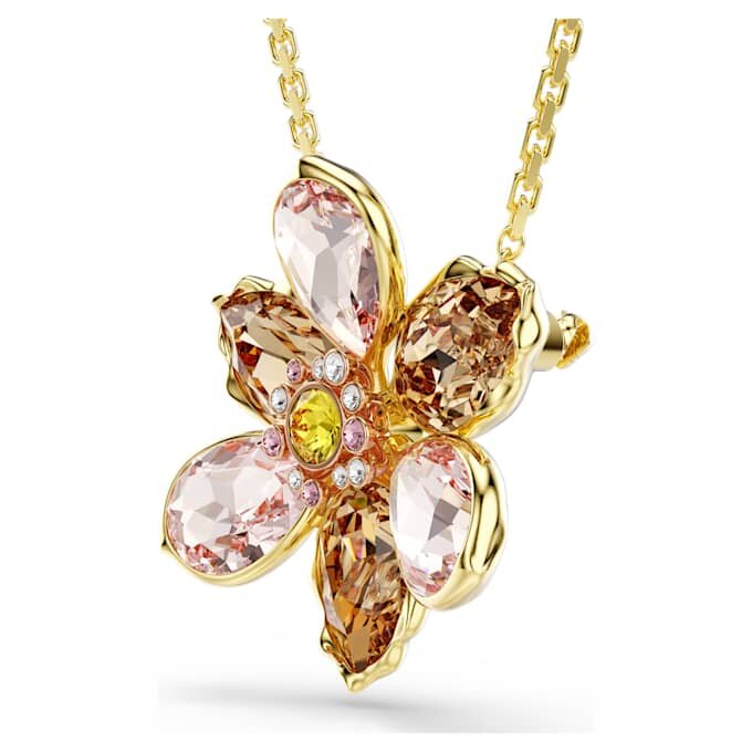 Colgante y broche Idyllia con cortes variados, flor, multicolor, chapado en tono dorado Colgante y broche Idyllia con cortes variados, flor, multicolor, chapado en tono dorado