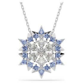 Colgante y broche «Magic» en forma de copo de nieve, azul, chapado en rodio Colgante y broche «Magic» en forma de copo de nieve, azul, chapado en rodio