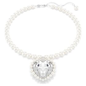 Collar Ariana Grande X Swarovski con perla de cristal, corte en forma de corazón, corazón, blanco, chapado en rodio