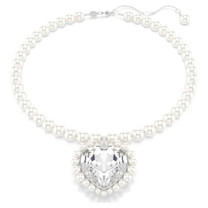 Collar Ariana Grande X Swarovski con perla de cristal, corte en forma de corazón, corazón, blanco, chapado en rodio Collar Ariana Grande X Swarovski con perla de cristal, corte en forma de corazón, corazón, blanco, chapado en rodio