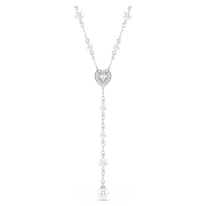 Collar «Ariana Grande X Swarovski Y» con cortes mixtos, perla de cristal, corazón, blanco, chapado en rodio Collar «Ariana Grande X Swarovski Y» con cortes mixtos, perla de cristal, corazón, blanco, chapado en rodio