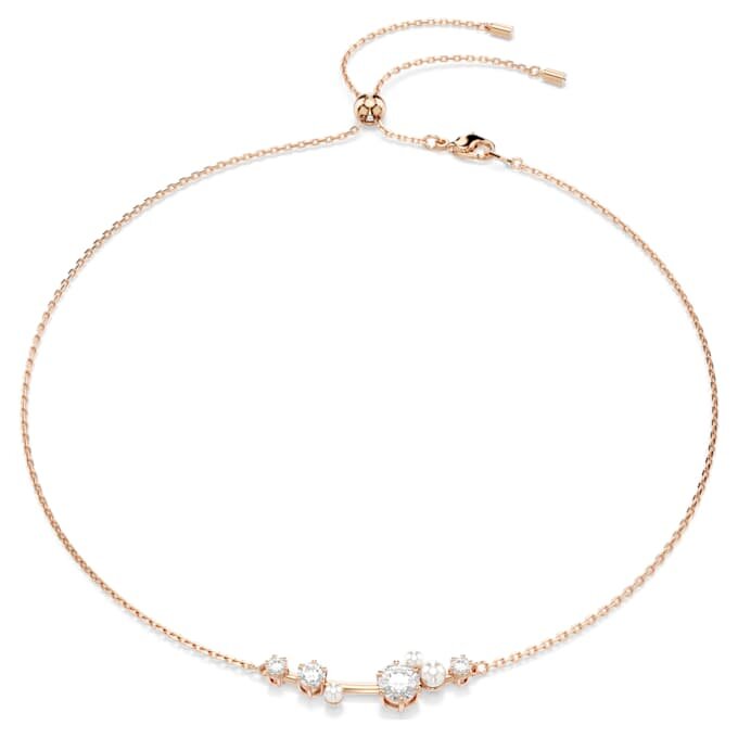 Collar Constella con perlas de cristal, cortes redondos, blanco, chapado en tono oro rosa Collar Constella con perlas de cristal, cortes redondos, blanco, chapado en tono oro rosa