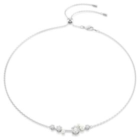 Collar Constella Crystal Pearl, cortes redondos, blanco, chapado en rodio