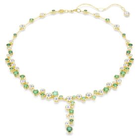 Collar Constella Y con cortes variados, verde, chapado en tono dorado