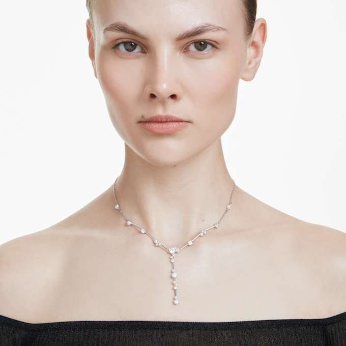 Collar Constella Y con perlas de cristal, tallas redondas, blanco, chapado en rodio Collar Constella Y con perlas de cristal, tallas redondas, blanco, chapado en rodio