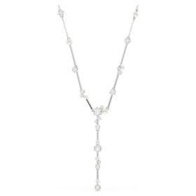 Collar Constella Y con perlas de cristal, tallas redondas, blanco, chapado en rodio
