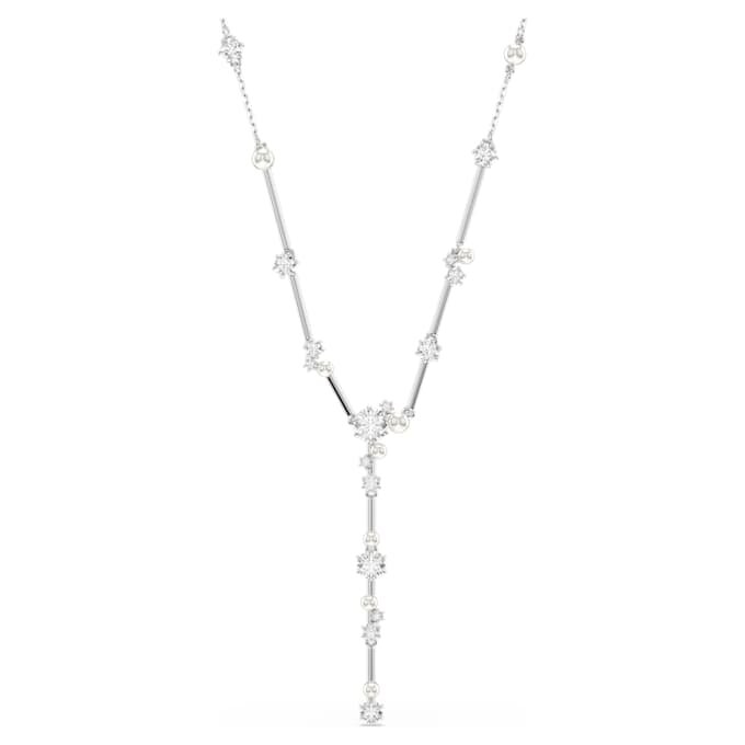 Collar Constella Y con perlas de cristal, tallas redondas, blanco, chapado en rodio Collar Constella Y con perlas de cristal, tallas redondas, blanco, chapado en rodio