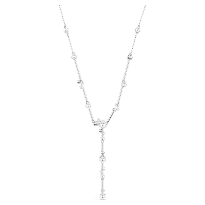 Collar Constella Y con perlas de cristal, tallas redondas, blanco, chapado en rodio Collar Constella Y con perlas de cristal, tallas redondas, blanco, chapado en rodio