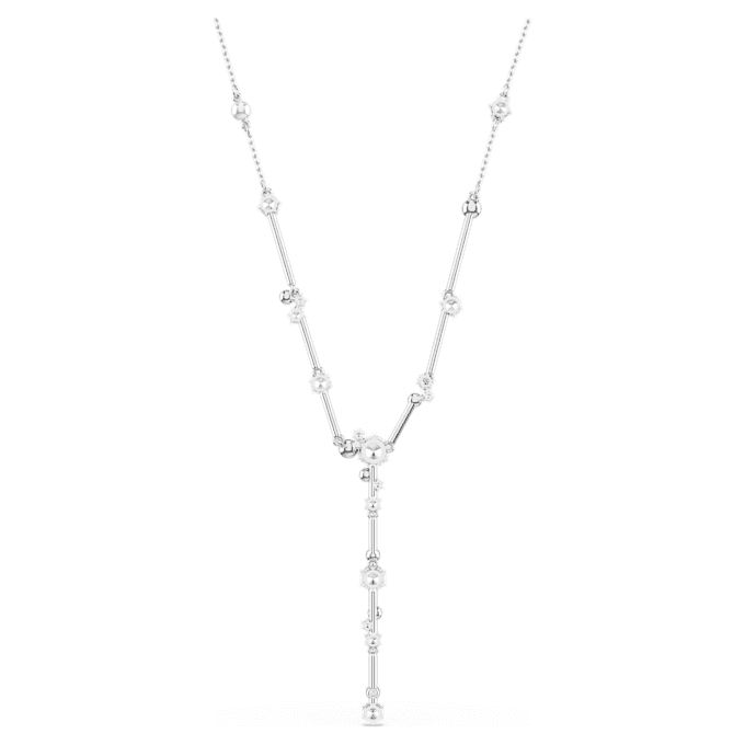 Collar Constella Y con perlas de cristal, tallas redondas, blanco, chapado en rodio Collar Constella Y con perlas de cristal, tallas redondas, blanco, chapado en rodio
