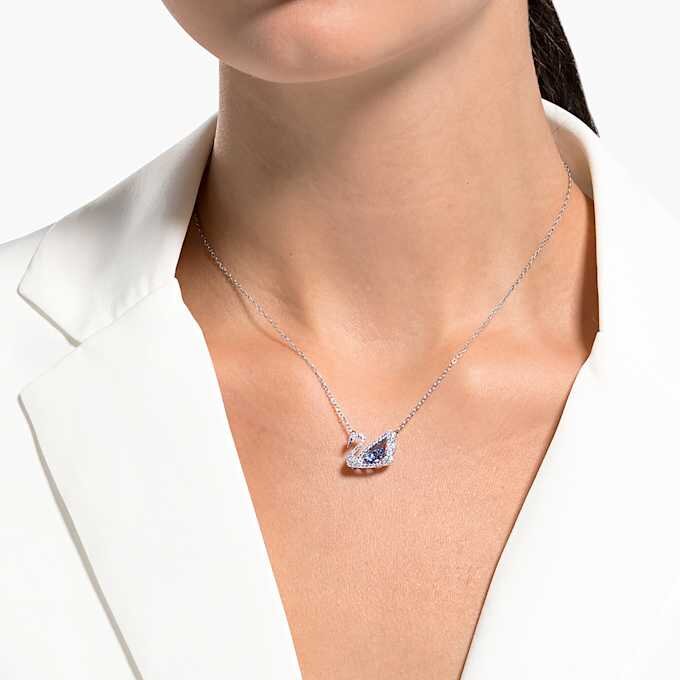 Collar de cisne «Dancing Swan», azul, chapado en rodio Collar de cisne «Dancing Swan», azul, chapado en rodio