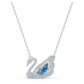 Collar de cisne «Dancing Swan», azul, chapado en rodio