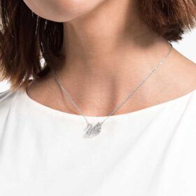 Collar de cisne «Dancing Swan», blanco, chapado en rodio