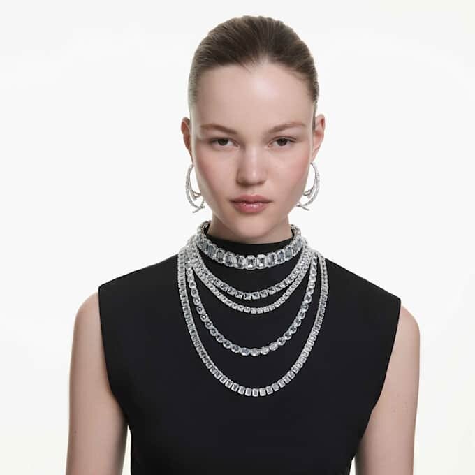 Collar en capas Millenia con cortes variados, blanco, chapado en rodio Collar en capas Millenia con cortes variados, blanco, chapado en rodio