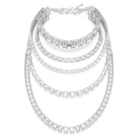 Collar en capas Millenia con cortes variados, blanco, chapado en rodio