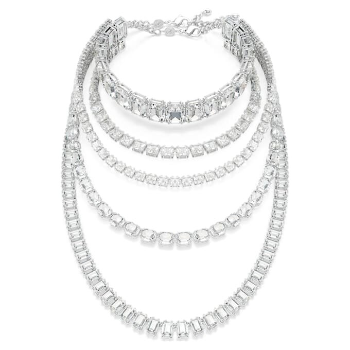 Collar en capas Millenia con cortes variados, blanco, chapado en rodio Collar en capas Millenia con cortes variados, blanco, chapado en rodio
