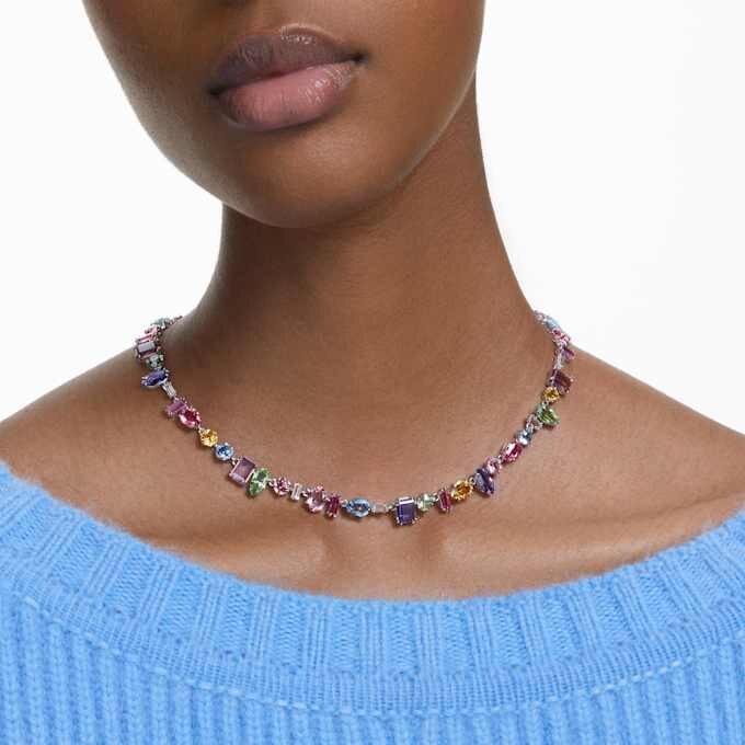 Collar Gema con cortes variados, multicolor, chapado en rodio Collar Gema con cortes variados, multicolor, chapado en rodio