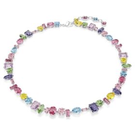Collar Gema con cortes variados, multicolor, chapado en rodio