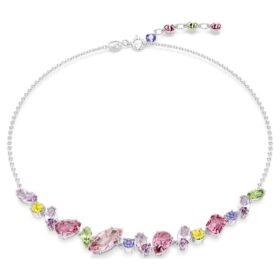 Collar Gema con cortes variados, multicolor, chapado en rodio
