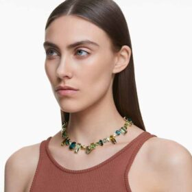 Collar Gema con cortes variados, verde, chapado en tono dorado