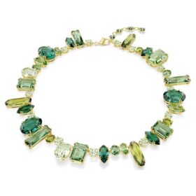 Collar Gema con cortes variados, verde, chapado en tono dorado