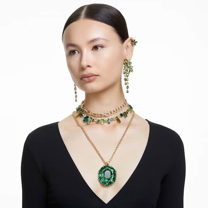 Collar Gema con cortes variados, verde, chapado en tono dorado Collar Gema con cortes variados, verde, chapado en tono dorado
