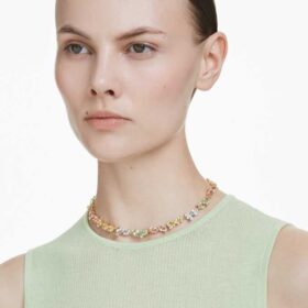 Collar Gema Tennis con cortes variados, multicolor, chapado en tono dorado Collar Gema Tennis con cortes variados, multicolor, chapado en tono dorado