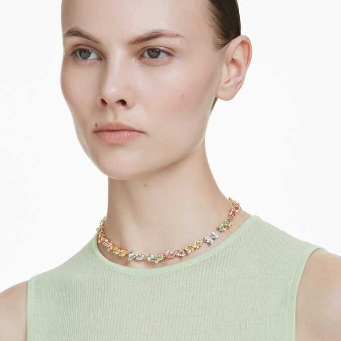 Collar Gema Tennis con cortes variados, multicolor, chapado en tono dorado Collar Gema Tennis con cortes variados, multicolor, chapado en tono dorado