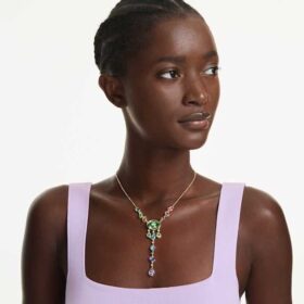 Collar Gema Y con cortes variados, multicolor, chapado en tono dorado