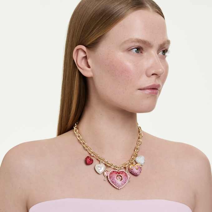 Collar Idyllia con cortes variados, corazón, llave, multicolor, chapado en tono dorado Collar Idyllia con cortes variados, corazón, llave, multicolor, chapado en tono dorado