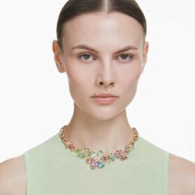 Collar Idyllia con cortes variados, flor, multicolor, chapado en tono dorado