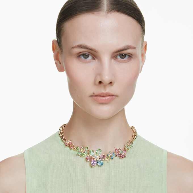 Collar Idyllia con cortes variados, flor, multicolor, chapado en tono dorado Collar Idyllia con cortes variados, flor, multicolor, chapado en tono dorado